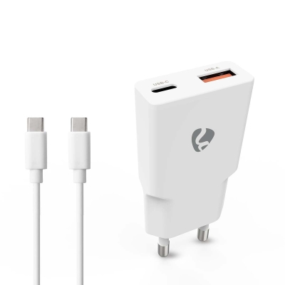 Nedis vegglader med USB-C-kabel 20 W 1x USB-C 1x USB-A, hvit