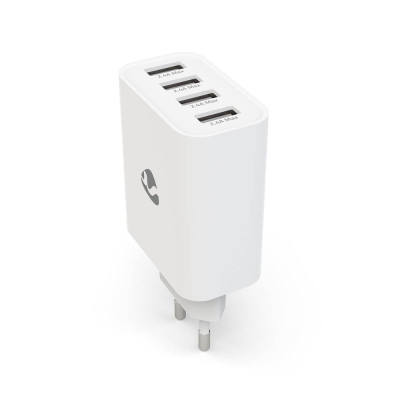 Nedis USB-A-vegglader, 4 porter, 24 W, hvit