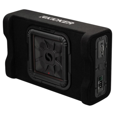 Kicker Solo-Baric PL7TDF12, slank, lukket, nedovervendt aktiv subwoofer på 12 tommer