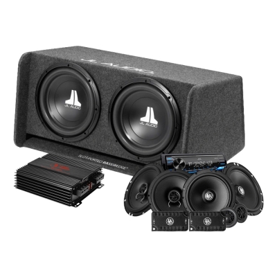 JL Audio CP212-W0v3 med RA1200W, KD-X382BT og DLS-høyttalere, komplett pakke