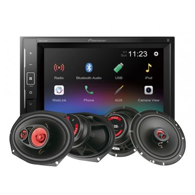 Pioneer DMH-A240BT & Bass Habit PLAY-høyttalere