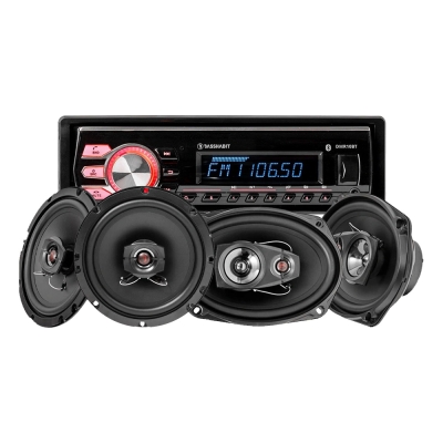 Bass Habit DMR10BT bilstereopakke med Rebel-høyttalere