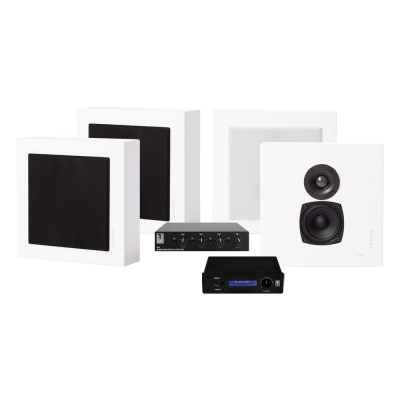 System One A50BT, SC4B & 2 par matt hvit DLS Flatbox Mini
