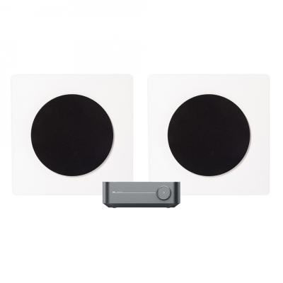 WiiM Forsterker med DLS Flatbox D-One, 2.0 stereopakke i hvitt