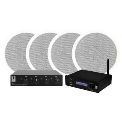 4-pakk DLS IC611, 6.5” installasjonshøyttaler, System One SC4B & System One A50BT